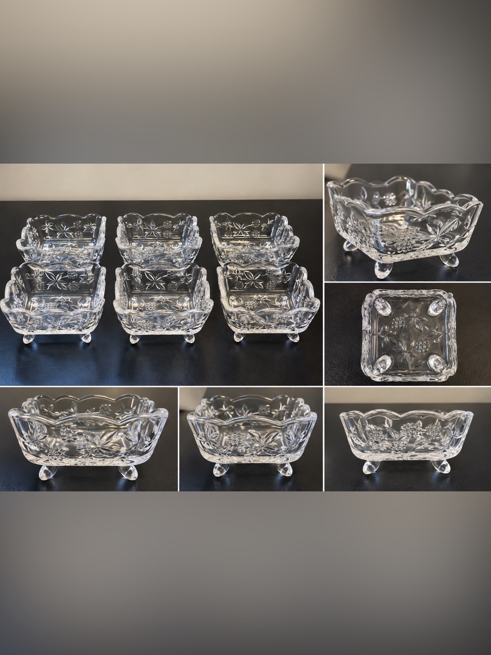 Vintage Indiana Glass Florals Compote Bowl - set of 6